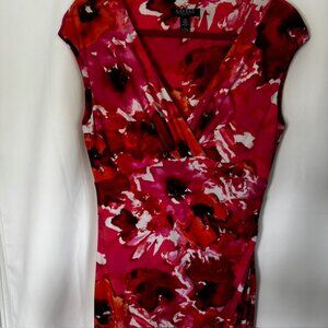 Lauren Ralph Lauren Pink Floral Sheath Cap Sleeve Ruched Dress Size 10